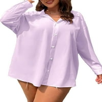 Ležerna majica ovratnika dugih rukava Mauve Purple Plus size bluze