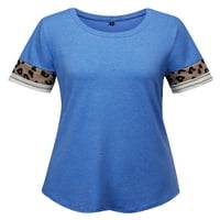 Ženski kratki rukav na vrhu Leopard Boja blok patchwork casual majice okrugli vrat Tuničke vrhove