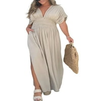Luxplum dame duga haljina čvrsta boja Maxi haljine V izrez ljetna plaža sandress casual party trava