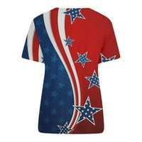 Sksloeg majice za žene Elegantna američka košulja za zastave 4. jula Majica Patriotsko kratki rukav TEE USA Flag Stripe Star Summer Bluze, crveni l