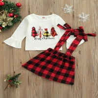 Seyurigaoka Kids Girls Božićni ispisani pulover s rukavima + veza za vezanje suknja