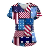 SKSLOEEG ženske pilinge Američke zastava zvijezde Stripes Ispiši V-izrez T-majice Tee piling vrh sa