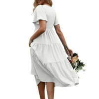 Bijeli ženski ljetni casual kratki rukav V izrez za regrut elastična struka Duljina koljena Dress XXXL
