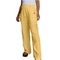 Ženske hlače od pune boje pantalone modne ljetne pantalone elastične struke duge paljake pantalone udobne casual labave tok pravne noge s džepovima lagana težina fit žuta m