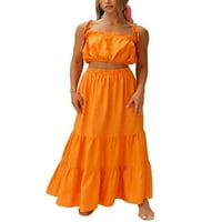 Wdehow ženski set odijela, čvrsta boja Strappyum, kratka camisole + duga suknja za ljeto, bijela narančasta, s m l xl