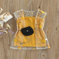 Dječje djece Dječje djevojke Ljetne odjeće Baš od pune boje haljina + čipkasta mreža za cvijet + torba