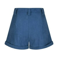 Ženske kratke hlače traper pune boje casual kratke hlače modni ručni roll up hotcks ljetne vrećaste kratke hlače sa džepom plavom bojom