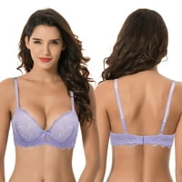 Krivulja Muse Ženska plus veličina Push up Dodajte šalicu Underwire Savršeni oblik Čipka Bras-2pk-Black,