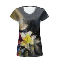 Yubatuo ženski vrhovi ženski modni casual digitalni tisak sa cvjetnim kratkim rukavima od labavih majica