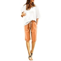 Keusn žene ljetne pamučne pantalone plus veličina kratkih kratkih kratkih hlača, kratke hlače narančasta