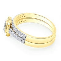 Princeza i okrugli rez bijeli prirodni dijamantski klimaljski prsten od srca u 10K žuti zlatni prsten