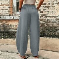 Xinqinghao žene jogger pantalone Žene koferne pantalone na pune boje pantalone Elastični pojačani džepovi širokih pantalona za noge znoje za žene tamno sive s