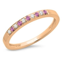 0. Carat 10k Rose Gold Round Pink Sapphire & White Diamond ženski godišnjica vjenčani prsten za slaganje