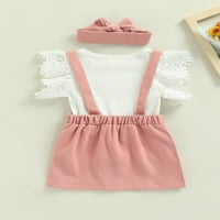Aturuste Toddler Baby Girl Summer Set Outfits Flying rukav rebrasti ruffle Top Suspender Mini suknja