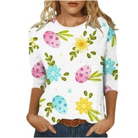 Žene Uskršnje košulje Grafički čaj 3: Slatka majica s rukavima CREW CREW Crt Drecky Casual Bluse Uskrsni