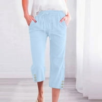 BDFZL ženske hlače na trendovima odobrenja Ženske ležerne boje elastične hlače ravno široke pantalone za noge sa džepom svijetloplavom xxxxxl