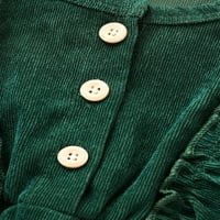 Izhanske toddler Djevojke za djecu Korduroy haljine dugi rukavi rubl gumb TOP suknje haljina traka za glavu jesen zimska odjeća tinta zelena 4- godine