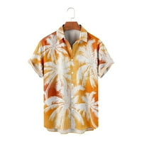 Muške majice Aloha sa džepovima opuštena fit tropsko dlano drvo plaže Casual Chort rukav niz gornji ugodni ovratnik na narandžastoj boji XL