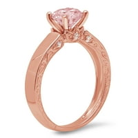 1. CT sjajan okrugli rez simulirani ružičasti dijamant 14k Rose Gold Solitaire sa accentima prsten sz
