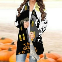 Žene Casual Cardigan - Dugi rukav modni casual Halloween tiskani kardigan za bluze bijeli XL