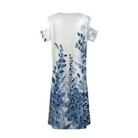 Ženska V-izrez Moda Mid-duljina ispisana a-line ljetna haljina kratkih rukava Sky Blue 2xl