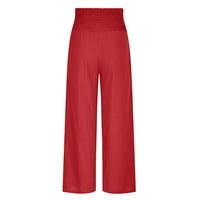 Ženske ležerne pamučne i posteljine pantalone Slim Fit Solid Boja Visoka elastična struka široke noge duge hlače Leisure Modne udobne pantalone crvene l