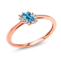 Gem Stone King 0. CT ovalni švicarski plavi Topaz bijeli dijamant 18K ružičasti zlatni prsten