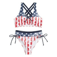 Ociviesr Ženski Split kupaći kostimi Nova luka Star Print US Zastava Bikini Blue XL kupaći kostimi za