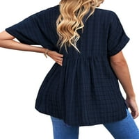 Ženske vrhove V izrez majice kratka rukava Elegantna tunika majica Holiday Navy Blue 2xl
