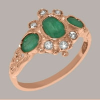 Britanska napravljena 9k ruža zlatna prirodna emerald & kubična cirkonija ženski prsten - veličine opcija