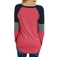 Umfun ženski džemper modni ženski okrugli vrat dugih rukava patchwork print casual majica bluza lubenica crvena l