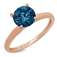2.5ct okrugli rez plavi prirodni London Blue Topaz 14K ružičasti ružičasto zlato graviranje izjava godišnjica Angažovanost vjenčanja SOLITAIRE prstena 6,5