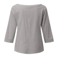 SNGXGN T majice za žene Ženske tunike vafle pletene džempere V-izrez Henley majice kratki rukav majica sive x-velike