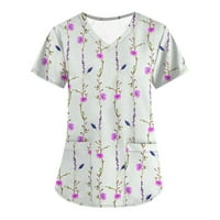 Ljetne ženske košulje Ženska cvjetna ispis kratkih rukava V-izrez V-izrez Vrhovi radne dnevnice Pocket bluza Hot Pink XXXL