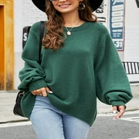 Biayxms Ženski džemper za zimske pletene džemper s dugim rukavima Čvrsta boja labavi fit ležerne vrhove