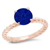 2.0ct okrugli rez simulirani plavi safir 14K ružičasto zlatne godišnjice ruže za angažman prsten veličine