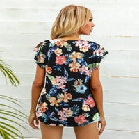 Ženski ljetni cvjetni print kratkih rukava Tunic vrhovi labavi fit casual okruglom vratnom majicom