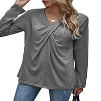 Springttc Ženske solidne upletene dugih rukava Bluze srušene V-izrezom Ležerne prilike labavih pulover