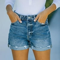 Haljine hlače za žene Ženske traper kratke hlače Srednja struka Ripped traper kratke hlače elastična preklopna hem vruća kratka faganska
