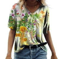 Ženski vrhovi ženski modni casual digitalni tisak sa cvjetnim kratkim rukavima na vrhu majica