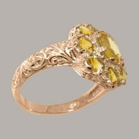 Britanska napravljena 18K ruža zlato stvarni istinski citrinski ženski prsten izjave - veličine opcije