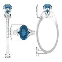 Jewels Rosec - 2. CT London Blue Topaz Prsten sa moissine Accent, London Blue Topaz Solitaire prsten za žene, 14k bijelo zlato, US 3,00