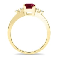Ženski trg u obliku rubin i dijamantski prsten za sjaj u 10k žuto zlato