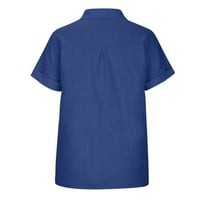 Posteljine za žene plus veličine kratkih rukava ljeto majice s majicama običajne haljine na vrhovima V-izreza bluze s džepovima
