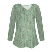 Hanzidakd ženske majice jesen i zimski rukav s dugim rukavima V-izrez poliester plus veličine modnih košulja zelena l