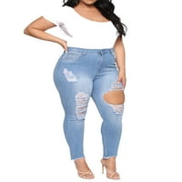 Hugossia Womens Plus veličine Jeans High Ripped Ripped Stretch pantalone