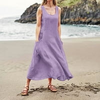 Plus veličina haljine za žene sa džepovima bez rukava bez pamuka maxi dugačka košulja u boji purple