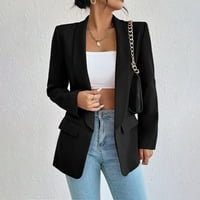 Žene ležerne bluže otvorene prednje dugih rukava na rame Blazer radne kancelarije džepovi jakne crne