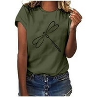 Žene Ljetna majica kratkih rukava Lood Fit Crew vrat izrez Dragonfly Graphic Comfy Tunic Lagane bluze Tee