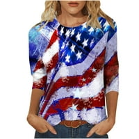 Smihono ljetni ženski grafički tunici na raspolaganju Crewneck vrhovi labavi fit casual patriotske dressy bluze vježba kratkih rukava modna trendi dnevna nezavisnost tiskane majice plava 12